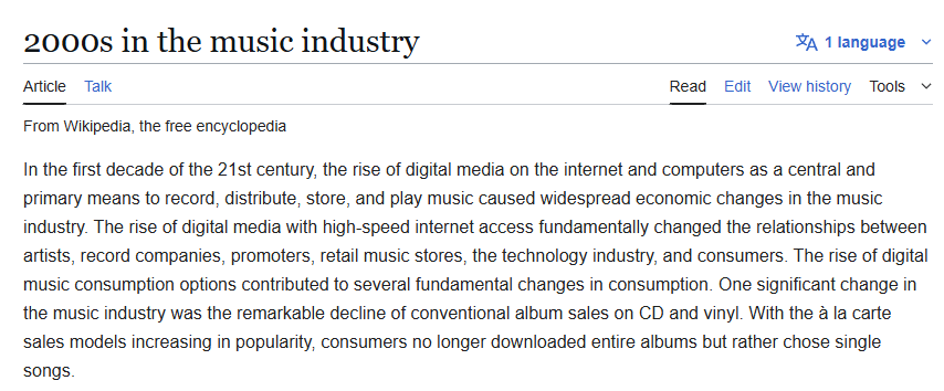 2000s in the music industry Wikipedia screenshot