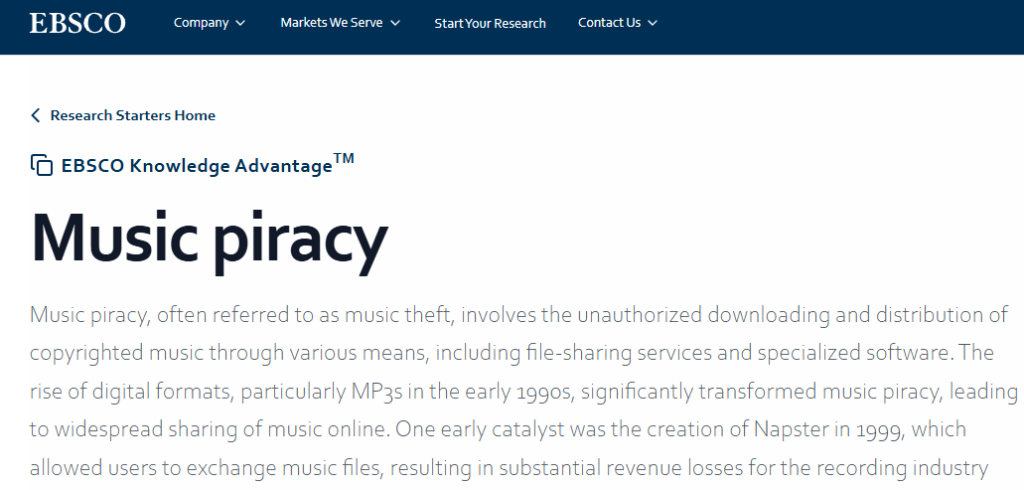 EBSCO music piracy screenshot